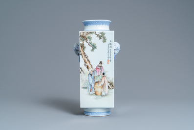 A Chinese famille rose 'cong' vase, seal mark, Republic