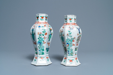 A pair of Chinese famille verte vases, Kangxi