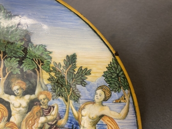 An Italian maiolica mythological subject 'The transformation of the Maenads' dish from the Lanciarini service, Urbino, 16th C.