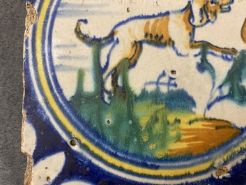 Neuf carreaux aux m&eacute;daillons en majolique polychrome, Anvers ou Middelbourg, 2&egrave;me moiti&eacute; du 16&egrave;me