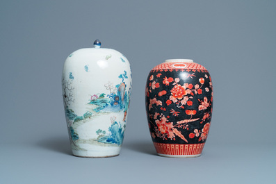 A Chinese doucai jar and an iron-red black-ground jar, 19th C.
