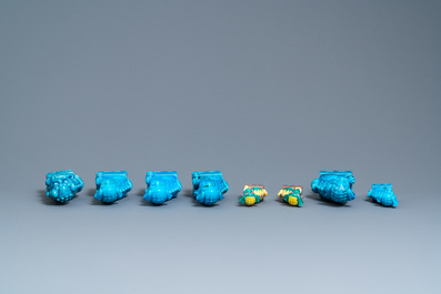 Fourteen Chinese monochrome turquoise and famille verte models of Buddhist lions, 19/20th C.