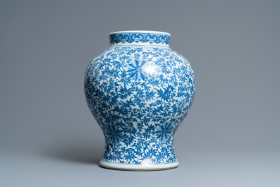 A Chinese blue and white 'lotus scroll' vase, Qianlong