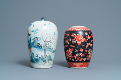 A Chinese doucai jar and an iron-red black-ground jar, 19th C.