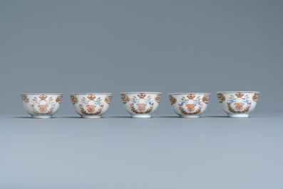 A Chinese famille rose 20-piece tea service with crowned monograms for the European market, Qianlong