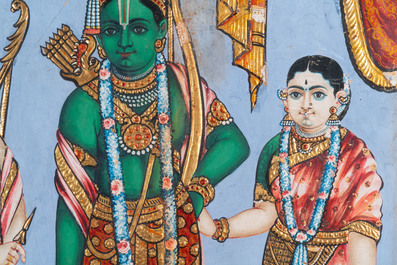 Ecole de Thanjavur, Inde du Sud, pigments et dorure sur papier: 'Vishnu', 19&egrave;me