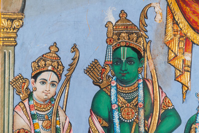 Ecole de Thanjavur, Inde du Sud, pigments et dorure sur papier: 'Vishnu', 19&egrave;me