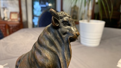 Attributed to Barth&eacute;l&eacute;my Prieur (France, circa 1536-1611): a bronze model of a bull with traces of red lacquer