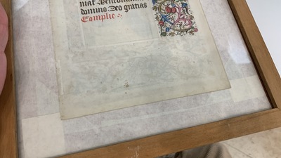 Une page d'un livre d'heures enlumin&eacute;, probablement Flandres, 15&egrave;me