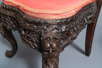 Two Anglo-Indian colonial or Ceylonese reticulated wooden chairs, 18/19th C.