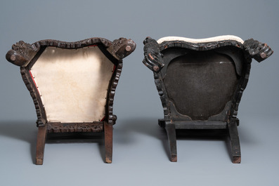 Two Anglo-Indian colonial or Ceylonese reticulated wooden chairs, 18/19th C.