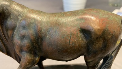 Attributed to Barth&eacute;l&eacute;my Prieur (France, circa 1536-1611): a bronze model of a bull with traces of red lacquer