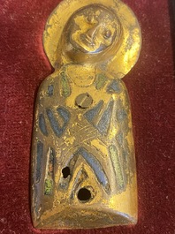 A Limoges champlev&eacute; enamel and gilded copper plaque of a Madonna, France, 13th C.