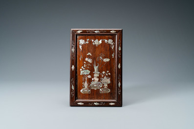 A Chinese mother-of-pearl-inlaid wooden table screen, 19th C.