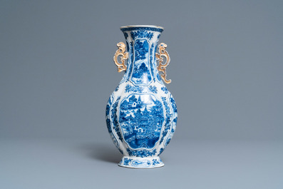 A Chinese blue and white 'landscape' vase and a large bowl, Qianlong