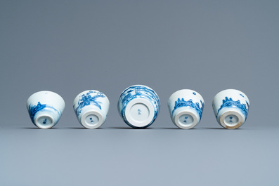 Five Chinese blue and white 'Bleu de Hue' cups for the Vietnamese market, 19th C.