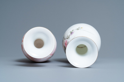 Twee Chinese eierschaal porseleinen vazen, zegelmerk, 20e eeuw