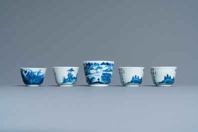Five Chinese blue and white 'Bleu de Hue' cups for the Vietnamese market, 19th C.
