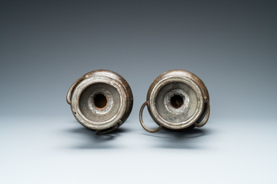 A pair of Chinese bronze vases, Yuan