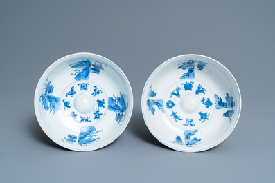 A pair of Chinese blue and white 'immortals' bowls, Kangxi