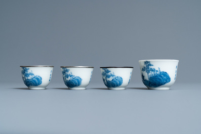Vier Chinese blauw-witte 'Bleu de Hue' koppen voor de Vietnamese markt, Tu Duc merk, 19e eeuw