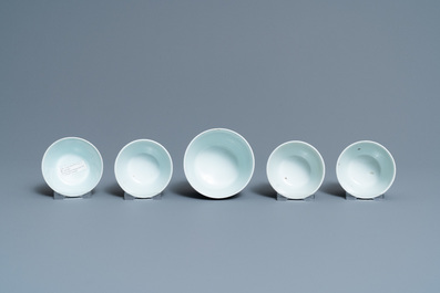 Five Chinese blue and white 'Bleu de Hue' cups for the Vietnamese market, 19th C.