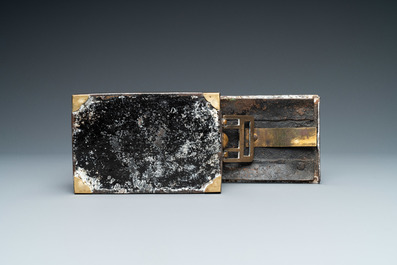 A Korean silver-inlaid iron box and cover, probably Joseon, 18/19th C.