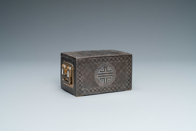 A Korean silver-inlaid iron box and cover, probably Joseon, 18/19th C.