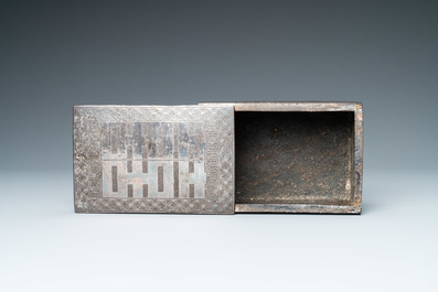 A Korean silver-inlaid iron box and cover, probably Joseon, 18/19th C.