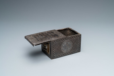 A Korean silver-inlaid iron box and cover, probably Joseon, 18/19th C.