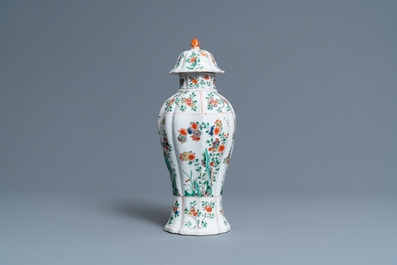 A Chinese famille verte vase and cover, Kangxi