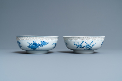 A pair of Chinese blue and white 'immortals' bowls, Kangxi