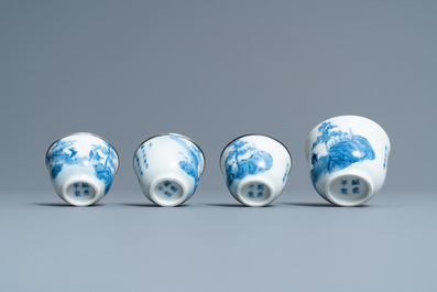 Four Chinese blue and white 'Bleu de Hue' cups for the Vietnamese market, Tu Duc reign mark, 19th C.