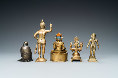 Five bronze figures, India, Japan and Tibet, 19/20th C.