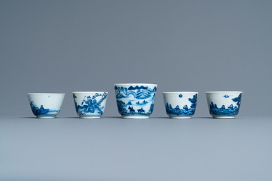Five Chinese blue and white 'Bleu de Hue' cups for the Vietnamese market, 19th C.