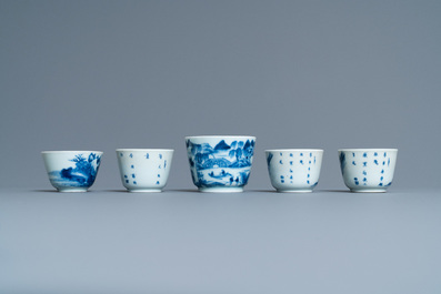 Five Chinese blue and white 'Bleu de Hue' cups for the Vietnamese market, 19th C.