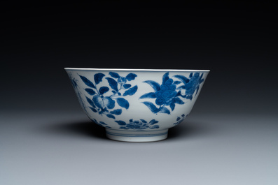A fine Chinese blue and white 'sanduo' bowl, Kangxi mark and of the period