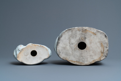 Five Chinese famille rose and white figures of Buddha, seal marks, 19/20th C.