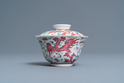 A Chinese famille rose covered bowl on stand, Daoguang mark and of the period