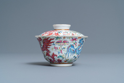 A Chinese famille rose covered bowl on stand, Daoguang mark and of the period