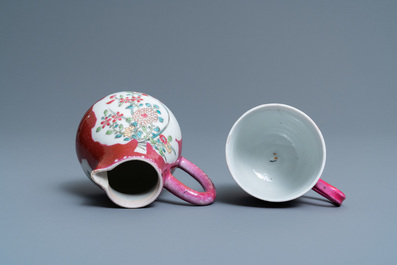 Three Chinese famille rose ruby-ground and ruby-back wares, Yongzheng