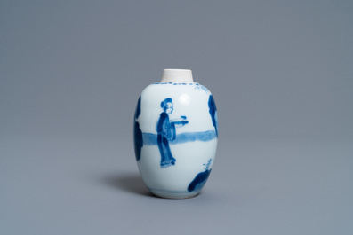 A Chinese blue and white silver-mounted tea caddy, Kangxi