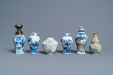 A varied collection of Chinese famille rose and blue and white wares, 18/19th C.