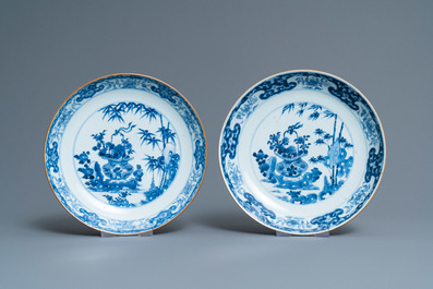 Eight Chinese blue and white dishes, a platter and three covered boxes, Yongzheng and later