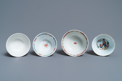 Six various Chinese saucers and four cups, Yongzheng and later