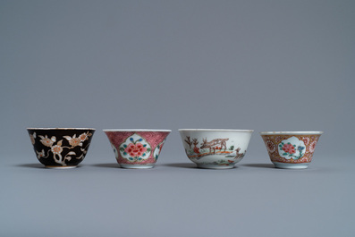 Six various Chinese saucers and four cups, Yongzheng and later