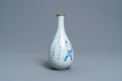 A Chinese blue and white pear-shaped 'Shuihu Zhuan' vase, Shunzhi/Kangxi