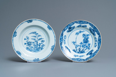 Eight Chinese blue and white dishes, a platter and three covered boxes, Yongzheng and later