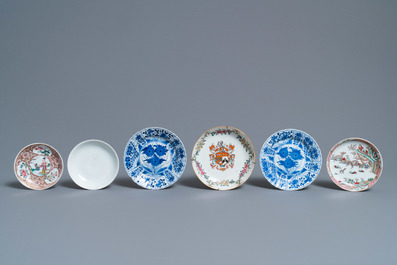 Six various Chinese saucers and four cups, Yongzheng and later