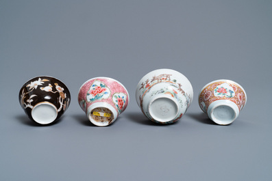 Six various Chinese saucers and four cups, Yongzheng and later